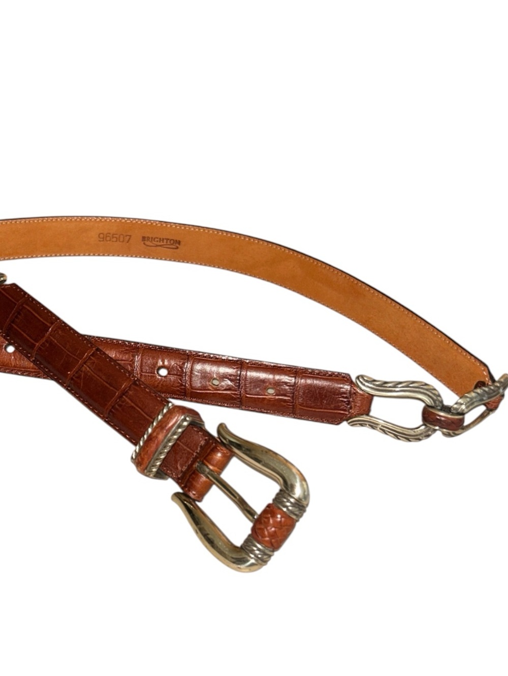 Brighton Brown Leather Croc Embossed with Silver Tone Western Hardware Med